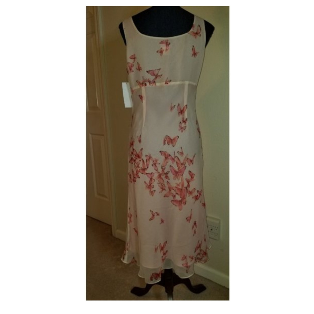 LA RUE 39 Butterfly Pink Midi Dress Size 12 Y2K Fairycore Feminine 100% Silk NWT